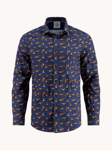 A FISH NAMED FRED SEAGULL PRINT SHIRT/NAVY - NEW AW25