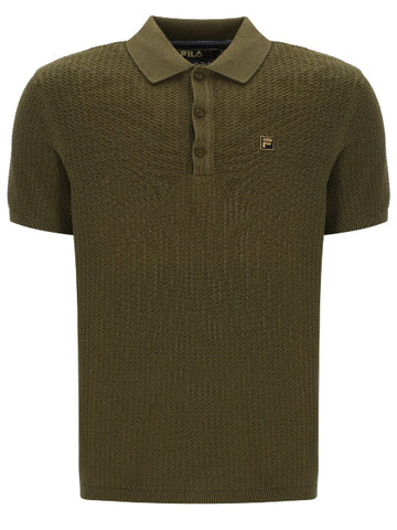 FILA® GOLD SANDER Textured Knitted Polo Shirt/Dark Olive - New AW25