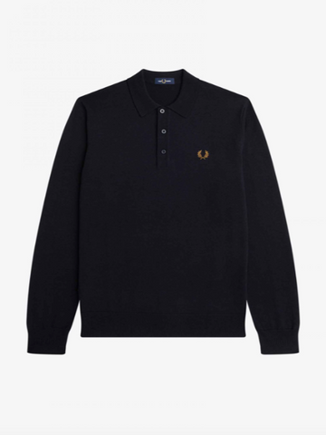 Fred Perry Long Sleeve Knitted Shirt/Navy - AW23 SALE