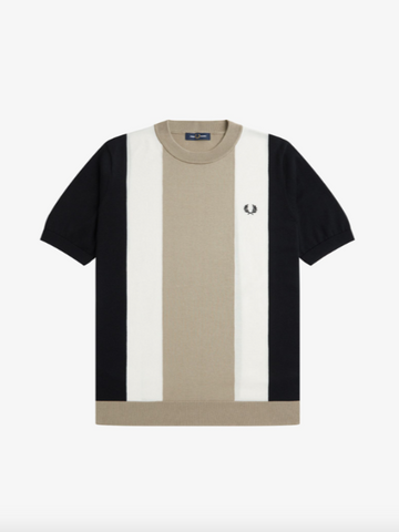 Fred Perry Stripe Fine Knitted T-Shirt/Black/Snow White - New SS24