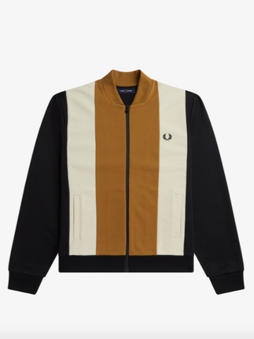 Fred Perry Colour Block Track Jacket/Black/Oatmeal/Dark Caramel - New SS24