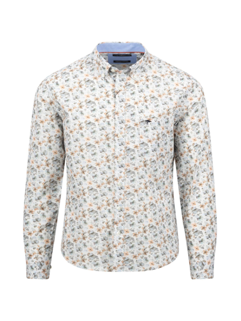 FYNCH HATTON® Premium Flower Print Shirt/Stone Green - AW24 SALE