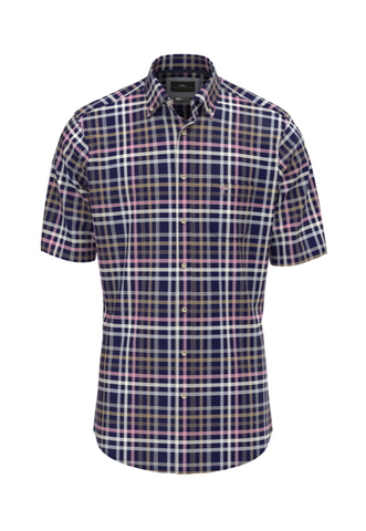 FYNCH HATTON® Summer Combi Check Shirt/Navy - SS25 SALE