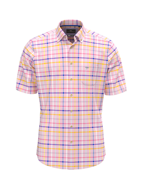FYNCH HATTON® Premium Oxford Check S/S Shirt/Pink - SS25 SALE