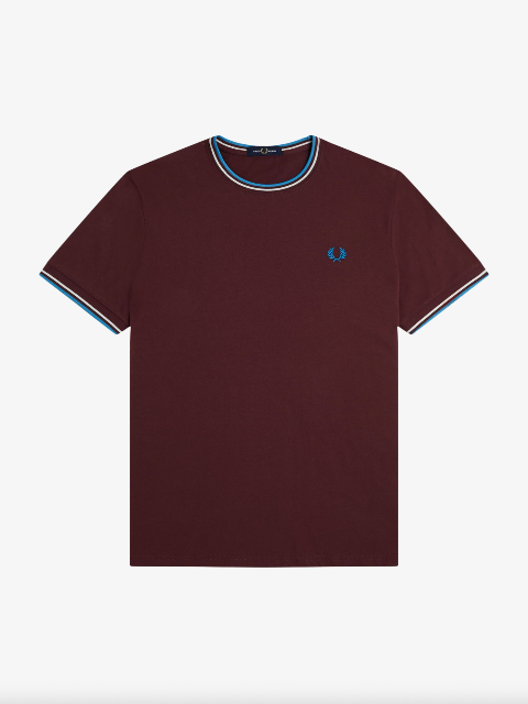 Fred Perry Twin Tipped T-Shirt/Oxblood/Ecru - New AW25
