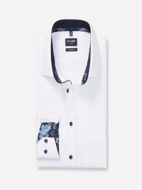 OLYMP® LUXOR Modern Fit Floral Trim Shirt/White - New AW25