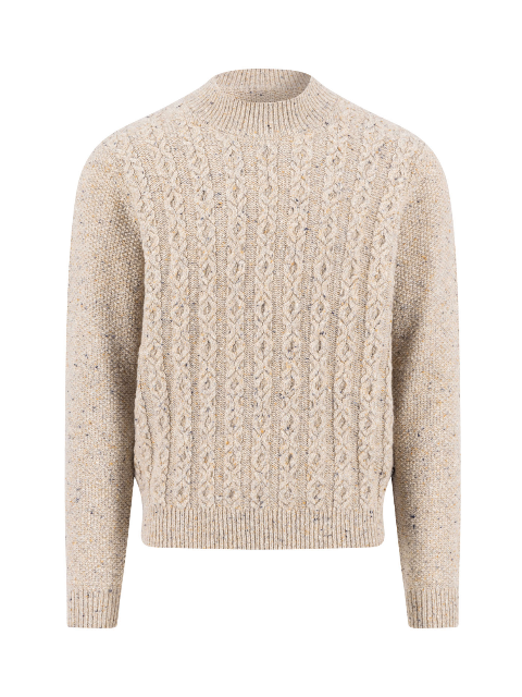 FYNCH HATTON® Luxury Wool Blend Cable Donegal Jumper/Oatmeal Marl - New AW25