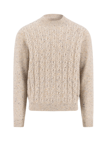 FYNCH HATTON® Luxury Wool Blend Cable Donegal Jumper/Oatmeal Marl - New AW25