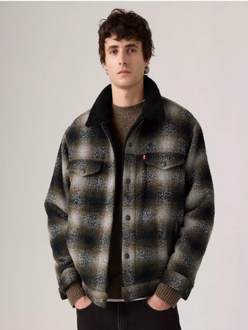 Levi's® Relaxed Plaid Sherpa Trucker/Neutral - New AW25