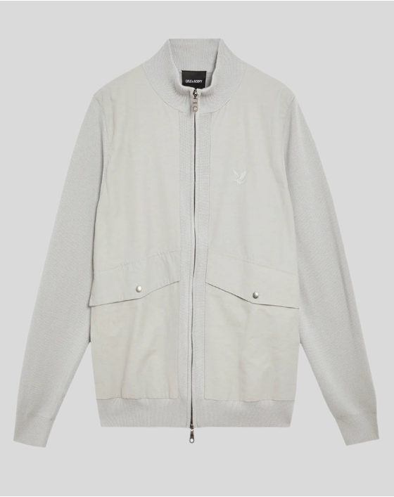 Lyle & Scott Milano Hybrid Full Zip Knitted Jacket/Grey Mirage - New SS25