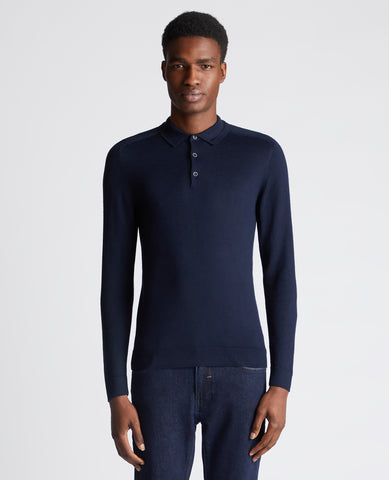 REMUS UOMO® Long Sleeve Knitted Polo Shirt/Navy - Winter 23/24 Version