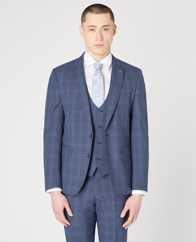 REMUS UOMO® Slim Fit Wool Rich Mix & Match Check Suit/Blue - New SS23
