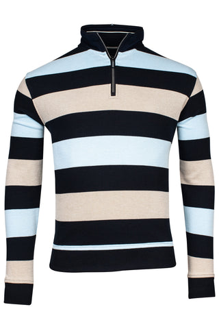 Baileys Sweatshirt 1/2 Zip 2-Tone Oxford Striped Casual Top/Blue - New SS24
