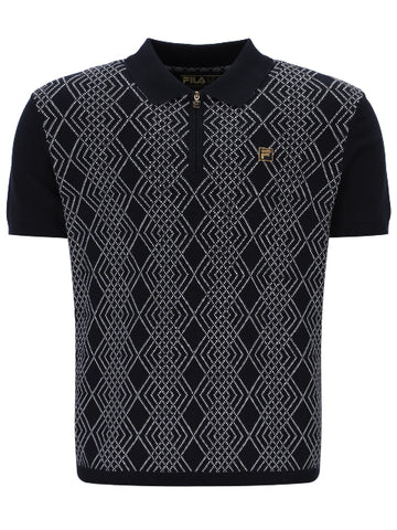FILA® GOLD CASTELLO Jacquard Zip Knitted Polo/Black - SS26