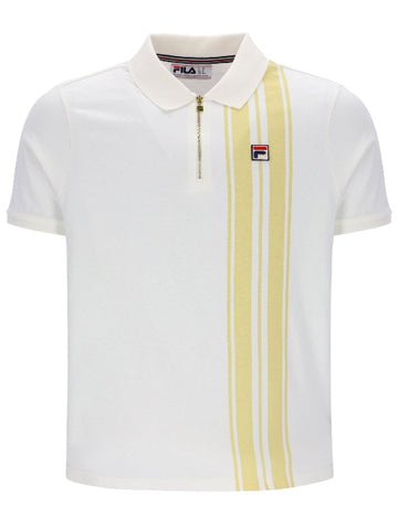 FILA® DARIO Zipped Striped Polo Shirt/Gardenia/Raffia - New AW25