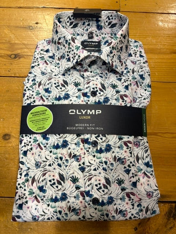 OLYMP® LUXOR Modern Fit Soft Print Shirt/White - SS26 SALE