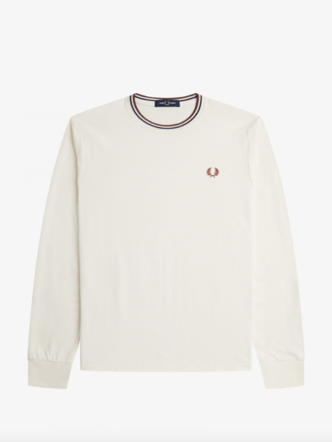 Fred Perry Twin Tipped L/S T-Shirt/Ecru/Whiskey- New AW23