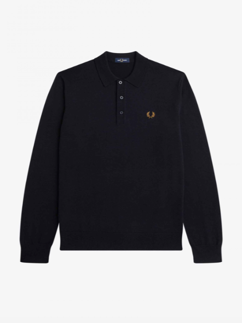 Fred Perry Long Sleeve Knitted Shirt/Navy - New AW23