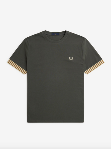 Fred Perry Striped Cuff T-Shirt/Field Green - New SS24