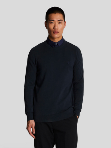 Lyle & Scott Tonal Eagle Cotton Crew Neck Jumper/Dark Navy - New S24