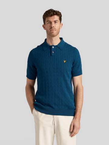 Lyle & Scott Golden Cable Knitted Polo Shirt/Apres Navy - New S24
