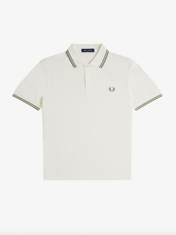 Fred Perry Twin Tipped Shirt/Light Ecru/Olive Mint - New SS25