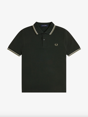 Fred Perry Twin Tipped Shirt/Night Green/Light Ecru - New SS25