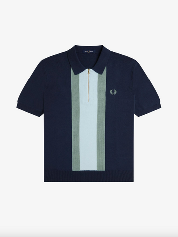 Fred Perry Textured Stripe Knitted Shirt/Dark Airforce - New AW25