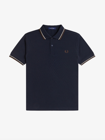 Fred Perry Twin Tipped Shirt/Navy/Warm Oak/Burnt Tobacco - New AW25