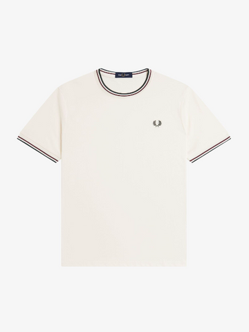 Fred Perry Twin Tipped T-Shirt/Ecru/Oxblood/Grassroots - SS26