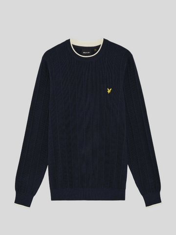 Lyle & Scott Tipped Knitted Crew Jumper/Dark Navy - SS26