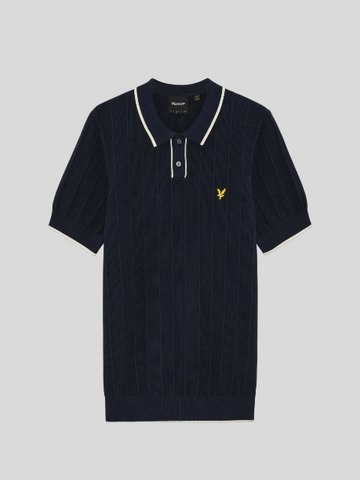 Lyle & Scott Tipped Pique Knitted Polo Shirt/Dark Navy - SS26