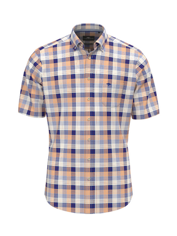 FYNCH HATTON® Colourful Slub Check S/S Shirt/Tangerine - SS26
