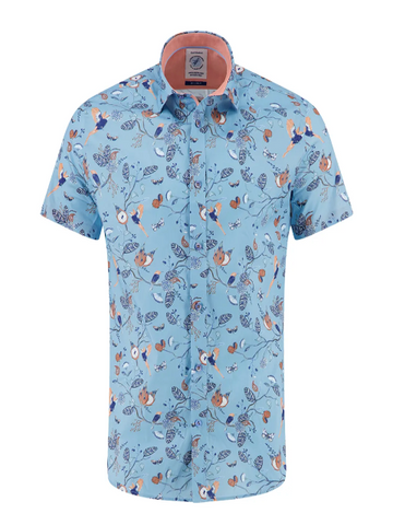 A FISH NAMED FRED S/S BIRDY BLOOMS SHIRT/AQUA - SS26