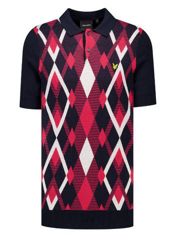 Lyle & Scott Knitted Argyle Polo Shirt/Dark Navy - SS26 LIMITED EDITION