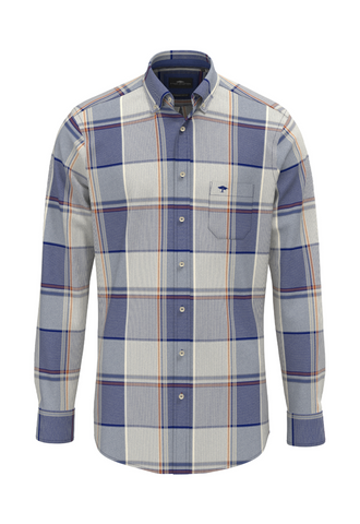 FYNCH HATTON® Structure Check Shirt/Blue - AW26
