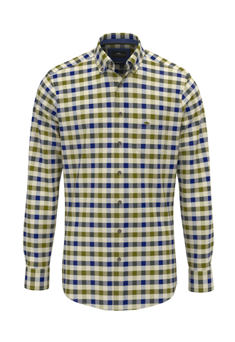 FYNCH HATTON® Herringbone Check Shirt/Green - AW26