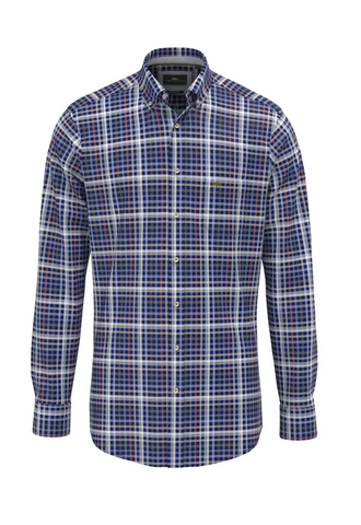 FYNCH HATTON® Textured Multi Check Shirt/Ink Blue - AW26