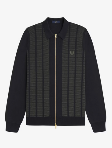 Fred Perry Textured Panel Zip Cardigan/Black - AW26