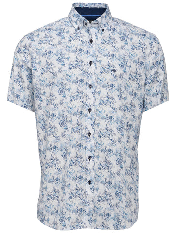 FYNCH HATTON® Summer Print Short Sleeve Shirt/Blue Flowers