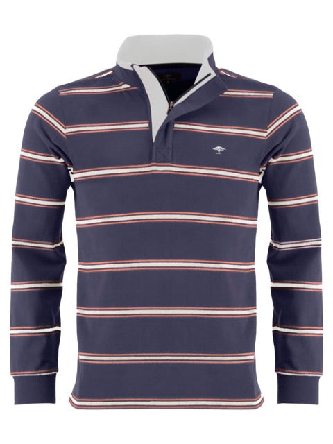 FYNCH HATTON® Striped College 1/4 Zip Rugby Top/Washed Navy - AW22 SALE