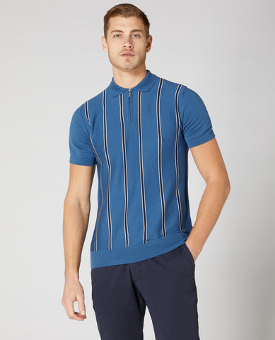 REMUS UOMO® Striped Knitted Polo Shirt/Blue - New SS21
