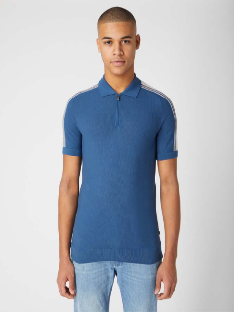 REMUS UOMO® Slim Knitted Polo Sleeve Shirt/Kingfisher Blue - New SS22