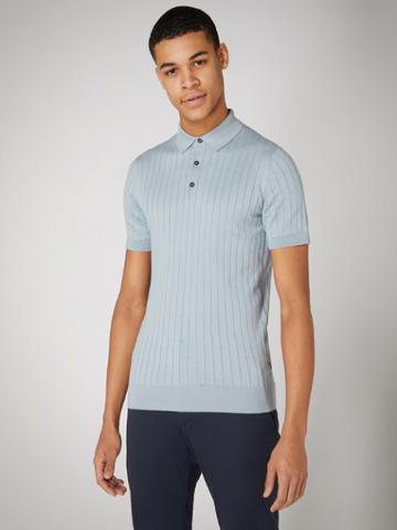 REMUS UOMO® Knitted Polo Shirt/Light Blue - SS22 SALE (2XL Only)