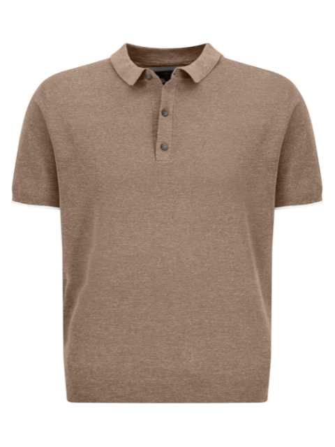 FYNCH HATTON® Knitted Cotton/Linen Polo Shirt/Sand - New SS23
