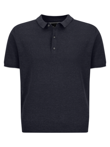 FYNCH HATTON® Knitted Cotton/Linen Polo Shirt/Navy - SS23 SALE